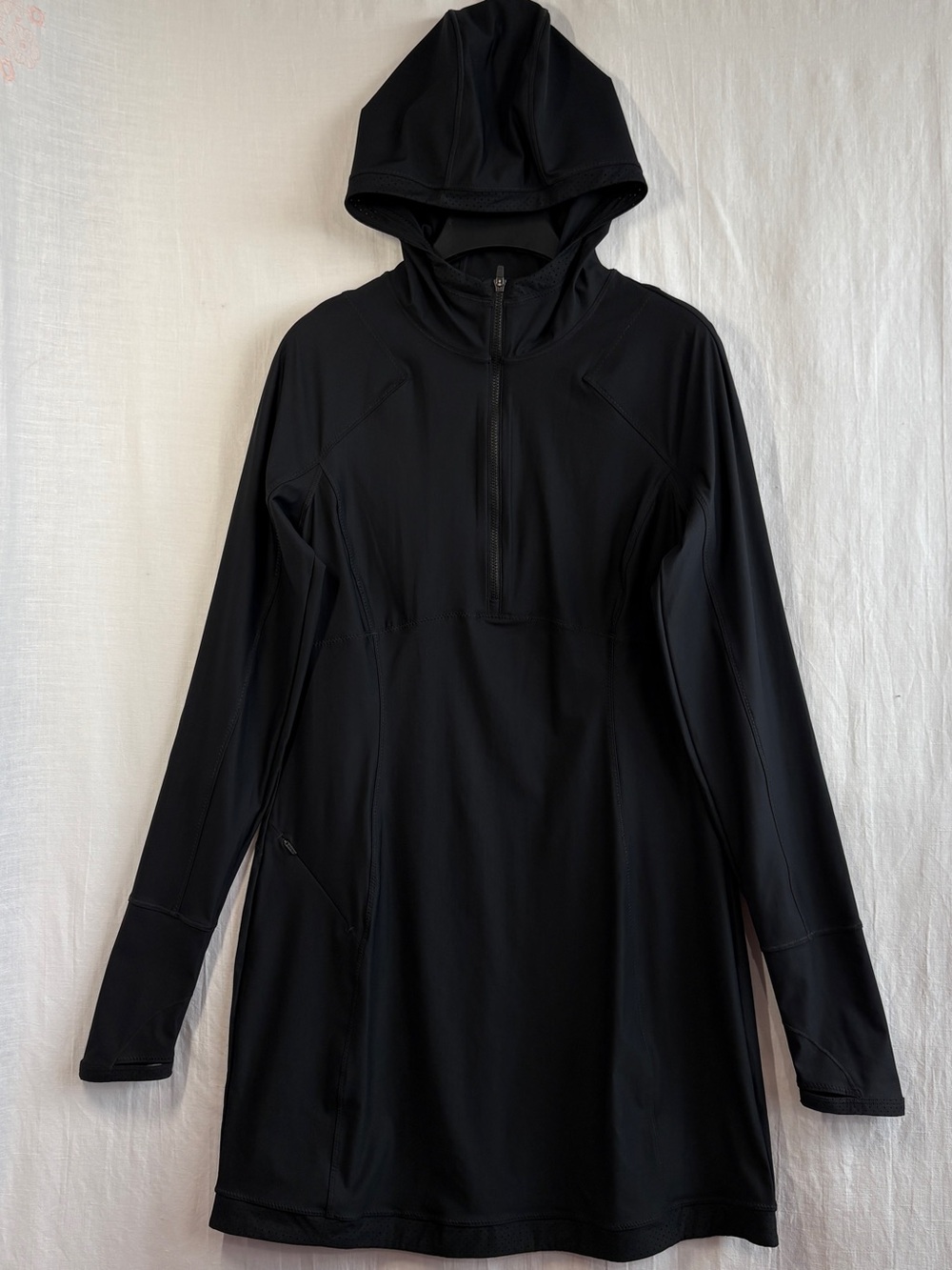 Athleta Black Active Mini Dress Hooded 1/4 Zip Pocket